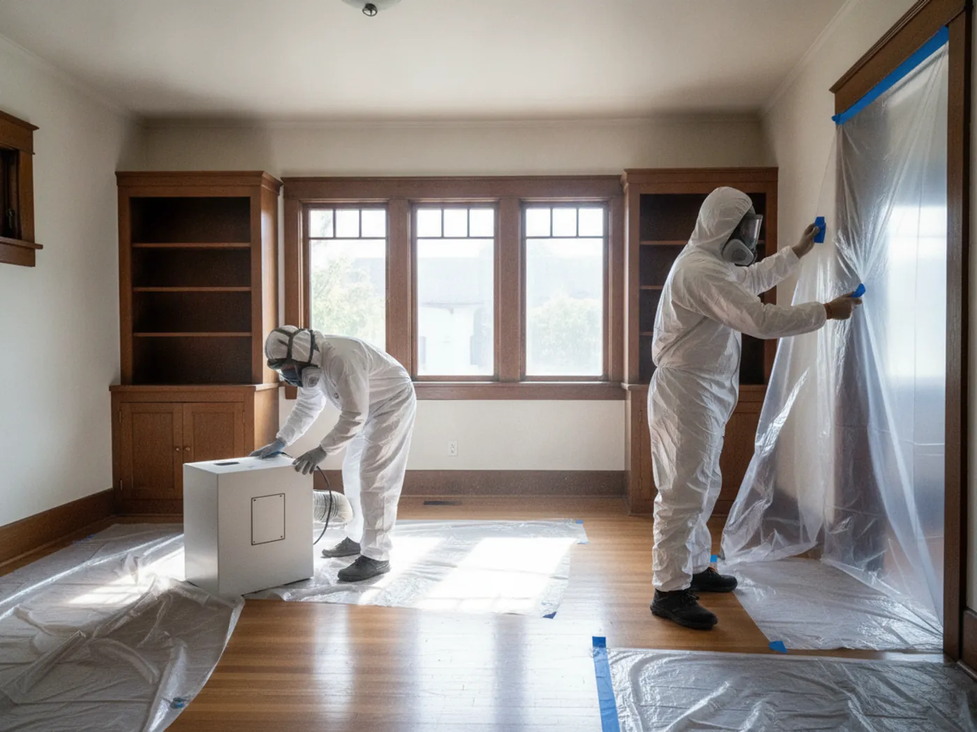 Mold remediation containment and air scrubbing in a Pasadena home